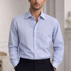 Gucci blue & white yellow pinstripe button down cotton dress shirt